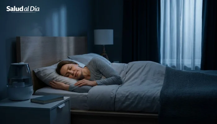 Ilustración editorial que muestra persona adulta durmiendo en ambiente tranquilo