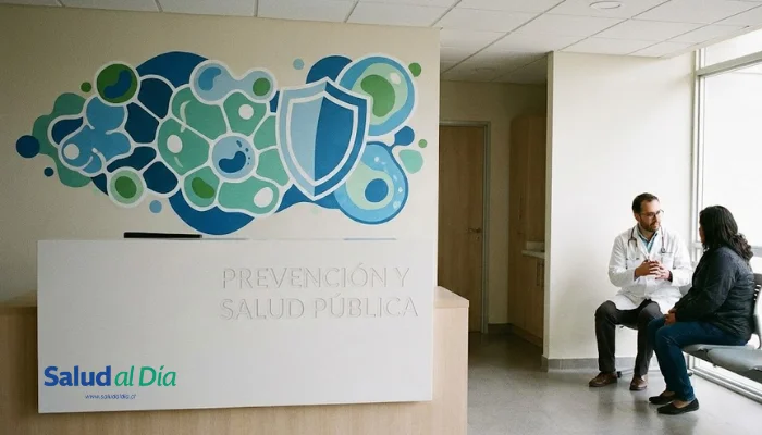 Ilustración editorial que representa estrategias de prevención del cáncer en contexto de salud pública