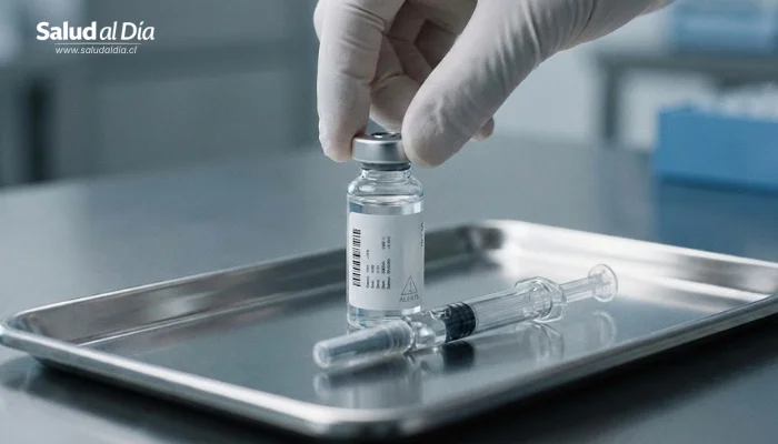 Ilustración editorial que representa alerta sanitaria por retiro voluntario de medicamento inyectable
