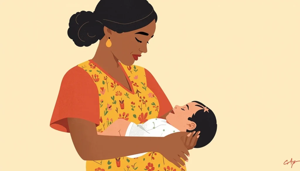 Ilustración editorial que representa la lactancia materna como parte del cuidado y la nutrición en la primera infancia