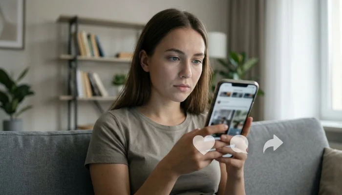 Persona usando redes sociales en contexto de información sobre salud mental