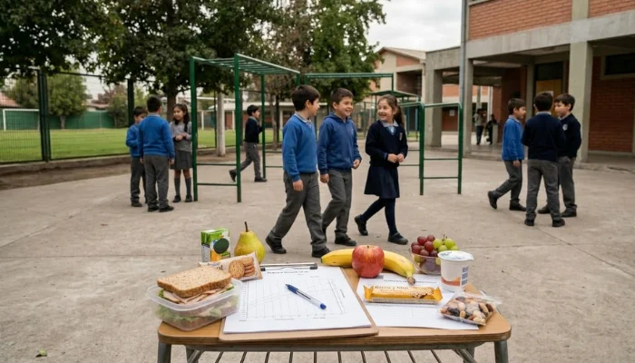 Niños en patio escolar en contexto de prevención de obesidad infantil