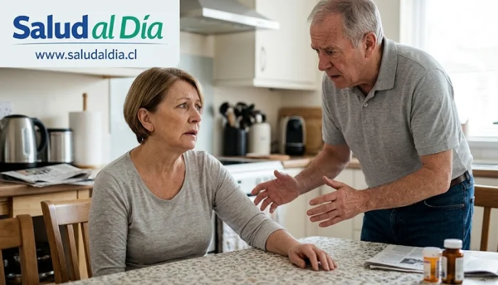 Persona mostrando debilidad en un lado del rostro y dificultad para levantar un brazo, signos de ACV
