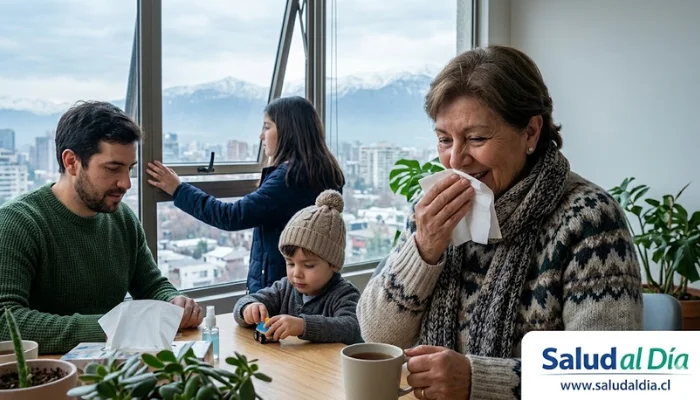 Personas en invierno usando medidas de prevención respiratoria como abrigo y cuidado de salud