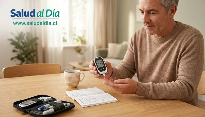 Persona midiendo su nivel de glucosa con un glucómetro