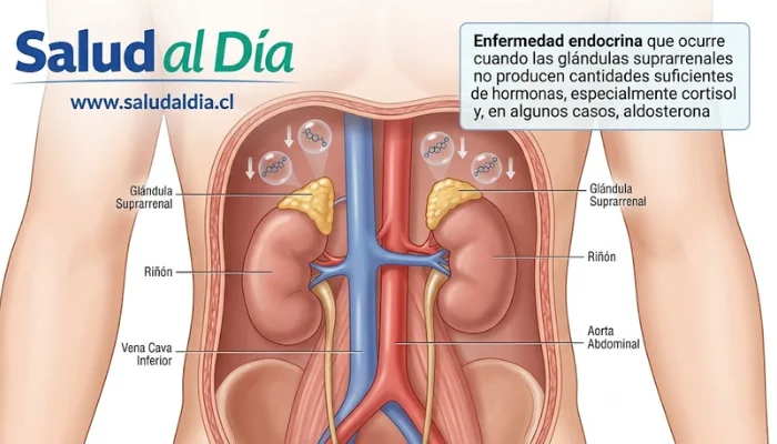 Ilustración de las glándulas suprarrenales sobre los riñones en el cuerpo humano