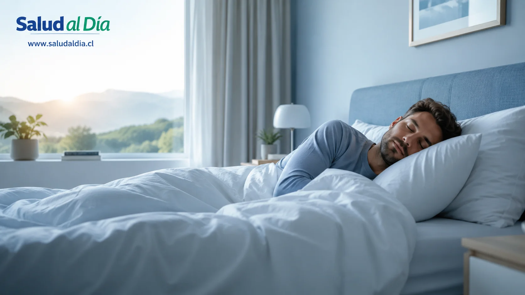 Persona durmiendo tranquilamente en una habitación oscura y ordenada, representando recuperación del sueño y descanso saludable