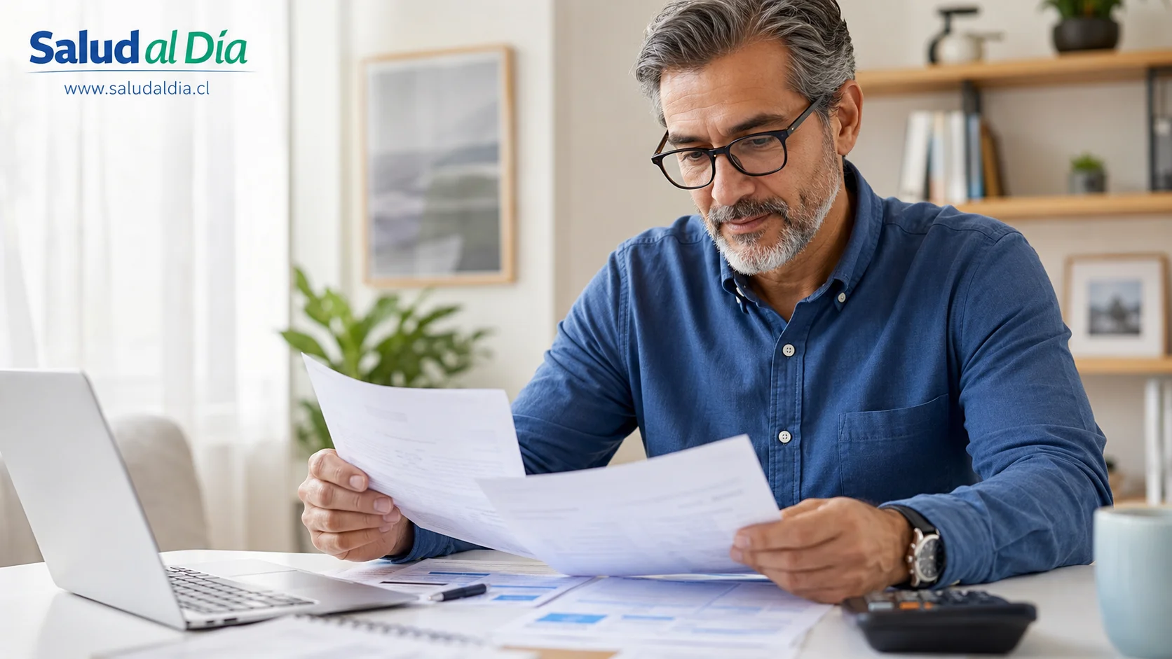 Persona revisando documentos de salud y finanzas personales como referencia a resultados financieros de isapres en Chile