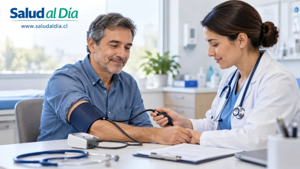 Persona adulta durante un control preventivo de presión arterial y salud cardiovascular